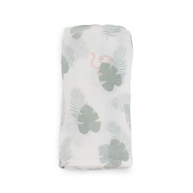 Muselina Din Bumbac Si Bambus, Scutec Sau Paturica Multifunctionala, Monstera Monkey Hunter Mint, 120 X 120 Cm Pjb32mm44-001