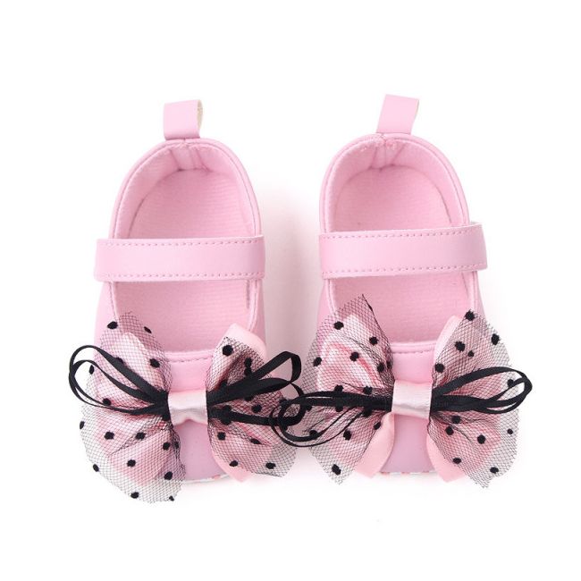 Pantofiori roz cu fundita neagra din tulle amby2281-1-sa5