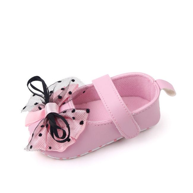 Pantofiori roz cu fundita neagra din tulle amby2281-1-sa5