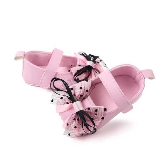 Pantofiori roz cu fundita neagra din tulle amby2281-1-sa5