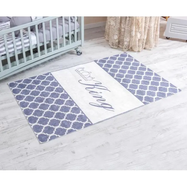 Set Lenjerie MyKids 10 piese King gri-alb cu baldachin 120x60 cm + 	Covoras Mykids Carpet VP15 160x100 cm 00081952