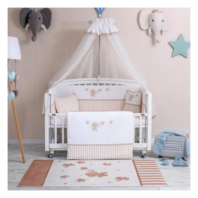 Set Lenjerie MyKids 10 Piese VP 324 AQUA Bej 120x60 cm + Covoras Mykids Carpet VP01 160x100 cm 00081946