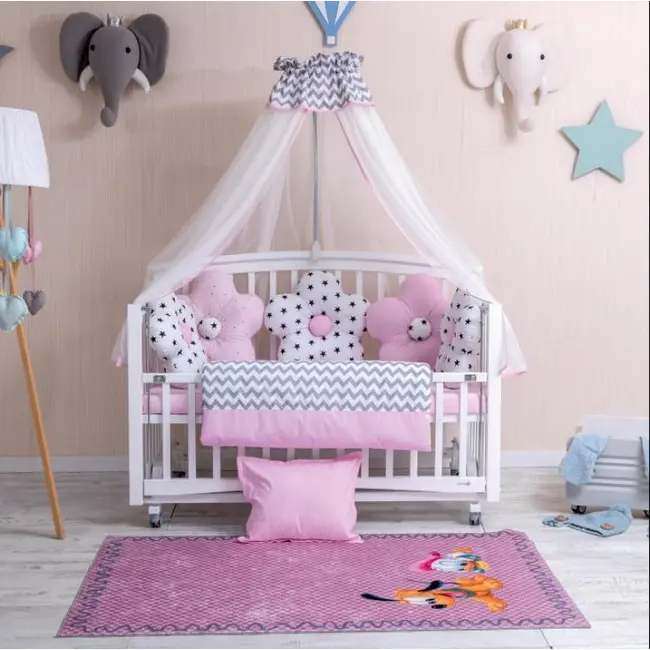 Set Lenjerie MyKids 10 Piese VP 328 PASTEL Pink 120x60 cm + Covoras Mykids Carpet VP14 160x100 cm 00081951