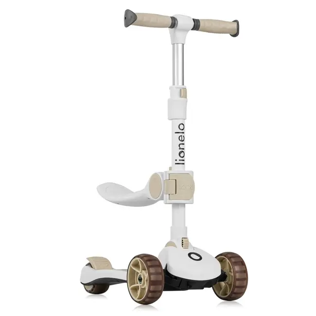 Trotineta, Lionelo, Franky, Multifunctionala, Pliabila, Pana la 50 kg, Bicicleta cu 3 roti si trotineta de echilibru, Ghidon reglabil, Sezut detasabil, Roti cu LED, Conform cu EN71, EN62115, 12 luni+, Bej BYNLO-FRANKY_BEIGE
