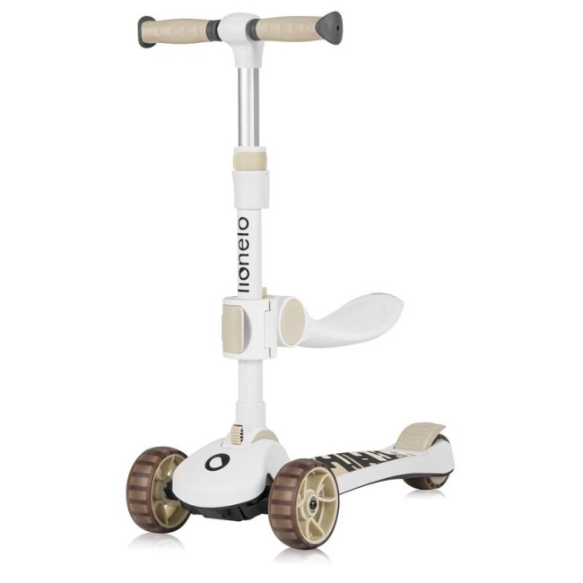 Trotineta, Lionelo, Franky, Multifunctionala, Pliabila, Pana la 50 kg, Bicicleta cu 3 roti si trotineta de echilibru, Ghidon reglabil, Sezut detasabil, Roti cu LED, Conform cu EN71, EN62115, 12 luni+, Bej BYNLO-FRANKY_BEIGE