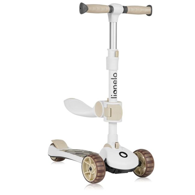 Trotineta, Lionelo, Franky, Multifunctionala, Pliabila, Pana la 50 kg, Bicicleta cu 3 roti si trotineta de echilibru, Ghidon reglabil, Sezut detasabil, Roti cu LED, Conform cu EN71, EN62115, 12 luni+, Bej BYNLO-FRANKY_BEIGE