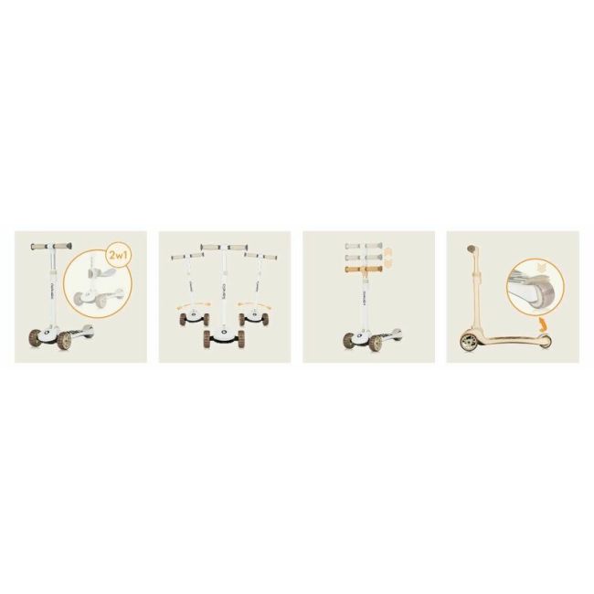 Trotineta, Lionelo, Franky, Multifunctionala, Pliabila, Pana la 50 kg, Bicicleta cu 3 roti si trotineta de echilibru, Ghidon reglabil, Sezut detasabil, Roti cu LED, Conform cu EN71, EN62115, 12 luni+, Bej BYNLO-FRANKY_BEIGE