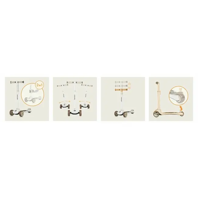 Trotineta, Lionelo, Franky, Multifunctionala, Pliabila, Pana la 50 kg, Bicicleta cu 3 roti si trotineta de echilibru, Ghidon reglabil, Sezut detasabil, Roti cu LED, Conform cu EN71, EN62115, 12 luni+, Bej BYNLO-FRANKY_BEIGE