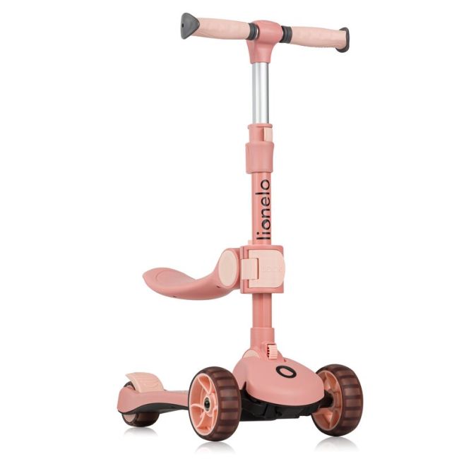 Trotineta, Lionelo, Franky, Multifunctionala, Pliabila, Pana la 50 kg, Bicicleta cu 3 roti si trotineta de echilibru, Ghidon reglabil, Sezut detasabil, Roti cu LED, Conform cu EN71, EN62115, 12 luni+, Roz BYNLO-FRANKY_PINK_ROSE