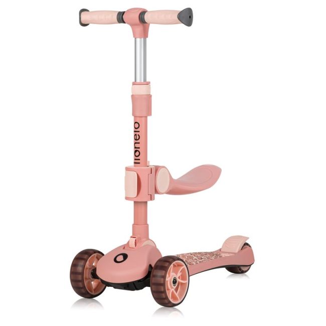 Trotineta, Lionelo, Franky, Multifunctionala, Pliabila, Pana la 50 kg, Bicicleta cu 3 roti si trotineta de echilibru, Ghidon reglabil, Sezut detasabil, Roti cu LED, Conform cu EN71, EN62115, 12 luni+, Roz BYNLO-FRANKY_PINK_ROSE