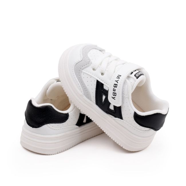 Adidasi albi cu insertii negre pentru copii - mybaby mbbm05-1-c