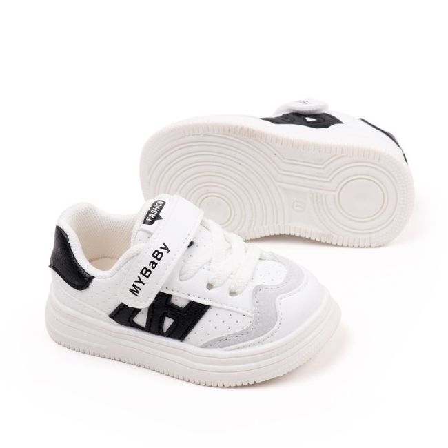 Adidasi albi cu insertii negre pentru copii - mybaby mbbm05-1-c