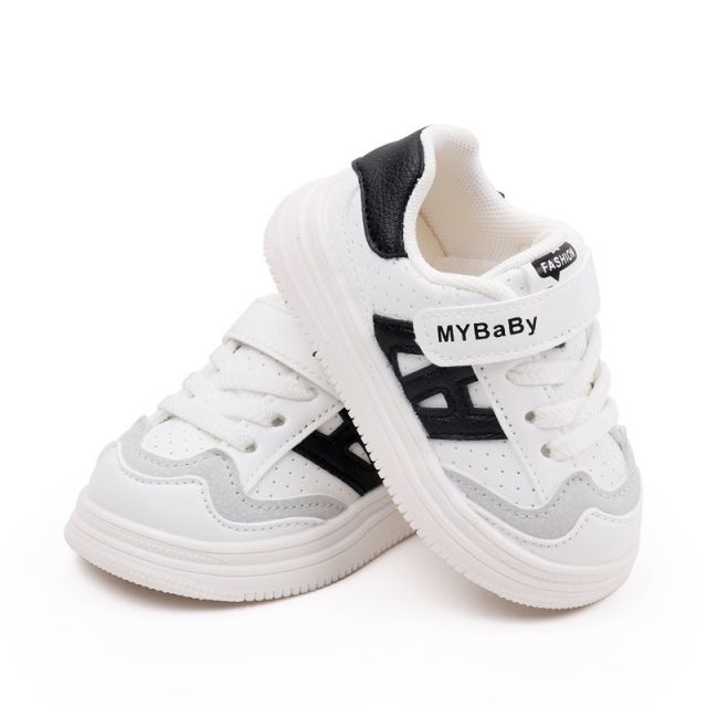 Adidasi albi cu insertii negre pentru copii - mybaby mbbm05-1-c