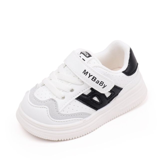 Adidasi albi cu insertii negre pentru copii - mybaby mbbm05-1-c