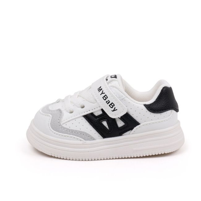 Adidasi albi cu insertii negre pentru copii - mybaby mbbm05-1-c