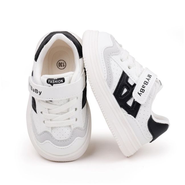 Adidasi albi cu insertii negre pentru copii - mybaby mbbm05-1-c