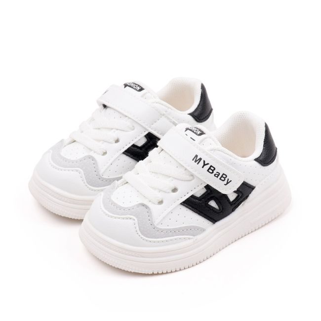 Adidasi albi cu insertii negre pentru copii - mybaby mbbm05-1-c