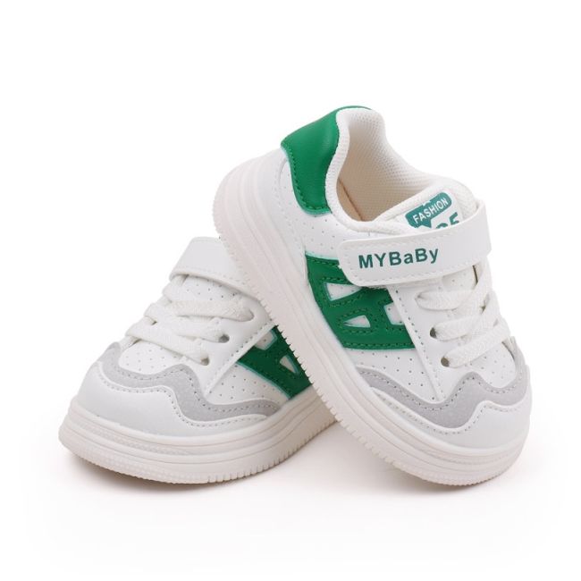 Adidasi albi cu insertii verzi pentru copii - mybaby chbm05-3-c