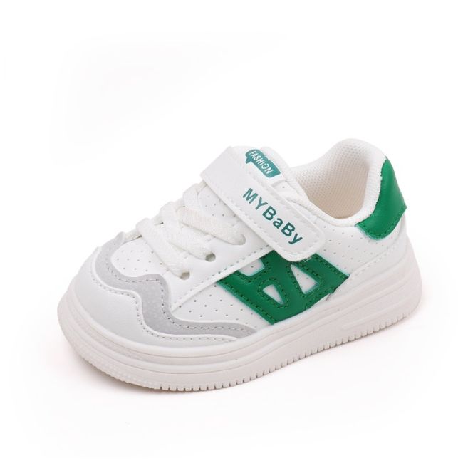 Adidasi albi cu insertii verzi pentru copii - mybaby chbm05-3-c
