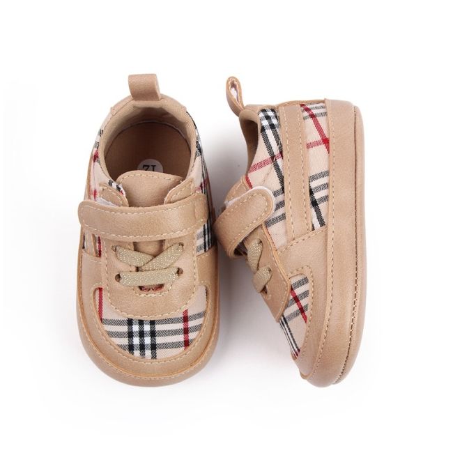 Pantofiori crem in carouri pentru baietei - lala chd2772-3-va2