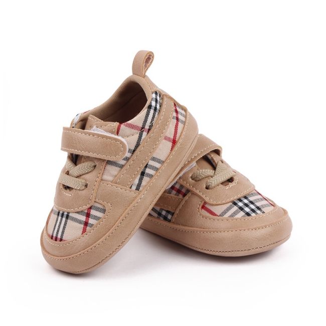 Pantofiori crem in carouri pentru baietei - lala chd2772-3-va2