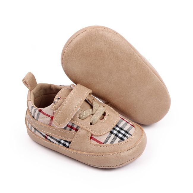 Pantofiori crem in carouri pentru baietei - lala chd2772-3-va2