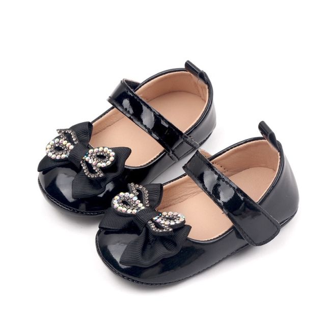 Pantofiori cu fundita cu strasuri, negri, din lac csbb3029-1-va1