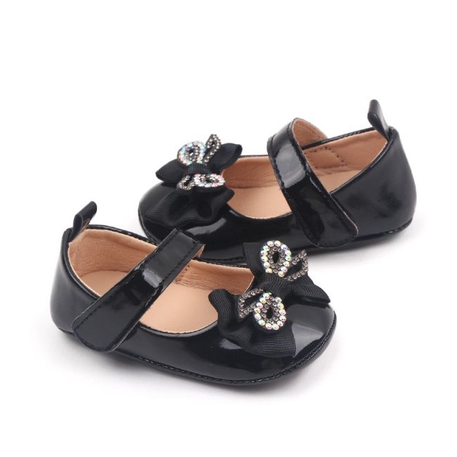 Pantofiori cu fundita cu strasuri, negri, din lac csbb3029-1-va1