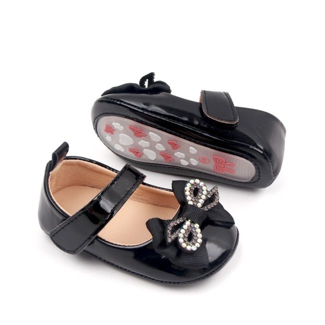 Pantofiori cu fundita cu strasuri, negri, din lac csbb3029-1-va1