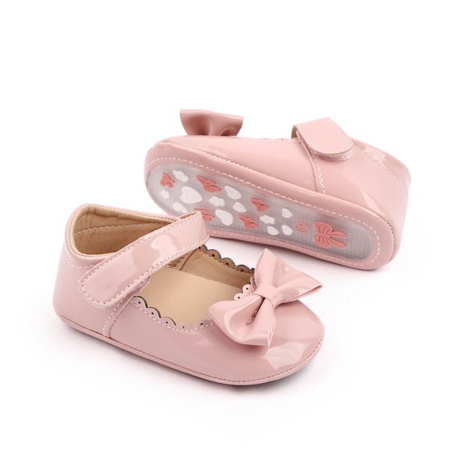 Pantofiori roz din lac cu margini dantelate mbd2787-2-p22