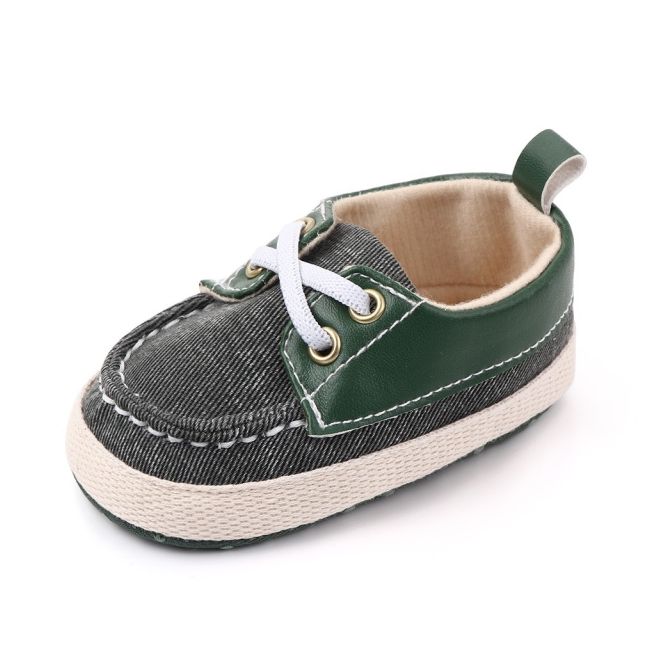 Pantofiori din blugi gri petrol cu insertii verzi chd2408-1-va4