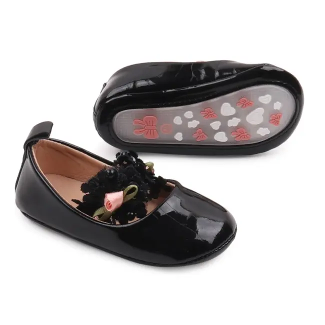 Pantofiori eleganti negrii cu trandafirasi roz csbbw3099-1-va5