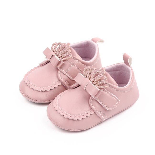 Pantofiori roz pudra cu fundita si coronita chd2789-3-va4
