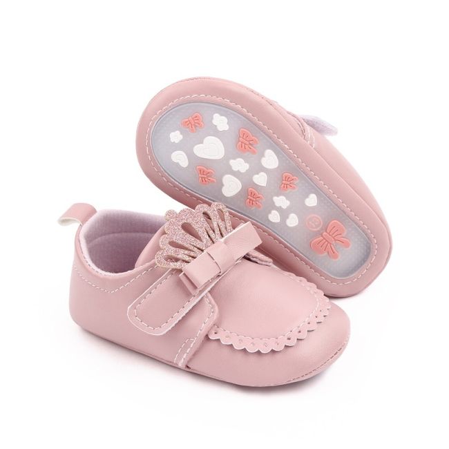 Pantofiori roz pudra cu fundita si coronita chd2789-3-va4