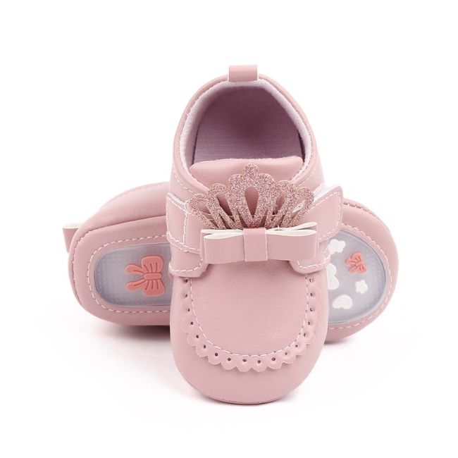 Pantofiori roz pudra cu fundita si coronita chd2789-3-va4