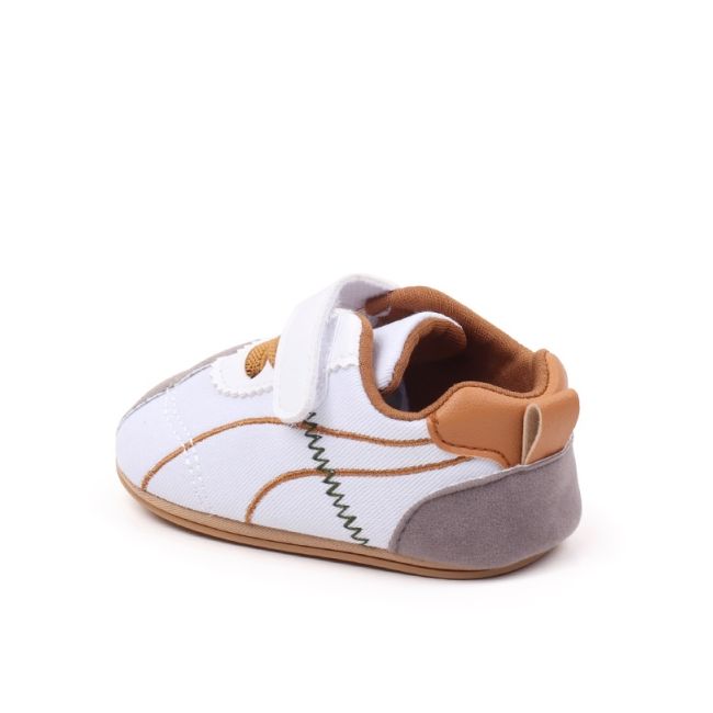 Pantofiori sport pentru bebelusi, albi cu insertii gri si maro chbxc4174-3-va5