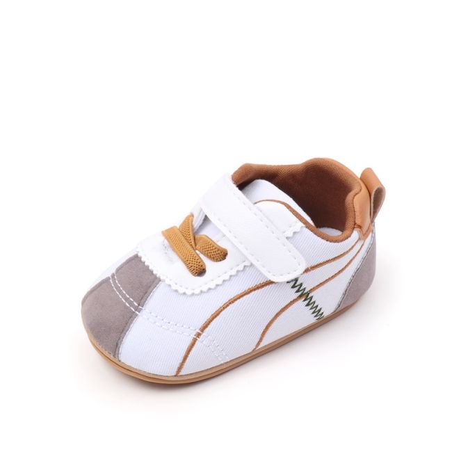 Pantofiori sport pentru bebelusi, albi cu insertii gri si maro chbxc4174-3-va5