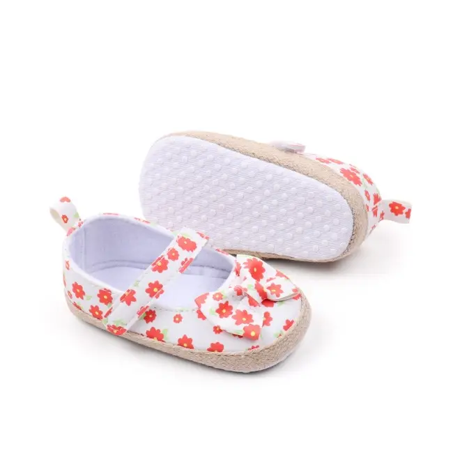 Pantofiori bebelusi cu model floral portocaliu si fundita chbhf4036-1-va7