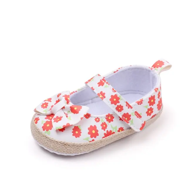 Pantofiori bebelusi cu model floral portocaliu si fundita chbhf4036-1-va7