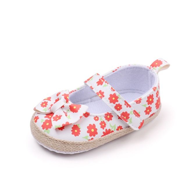 Pantofiori bebelusi cu model floral portocaliu si fundita chbhf4036-1-va7