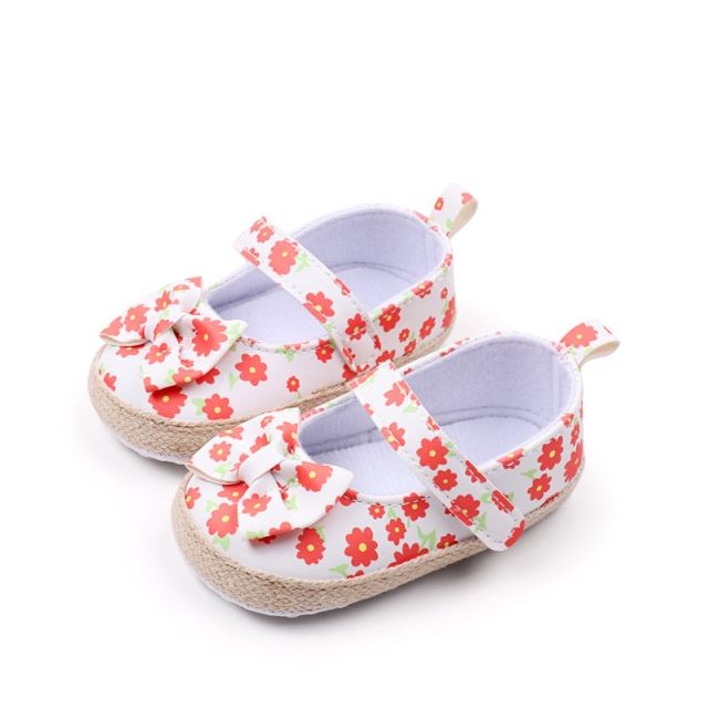 Pantofiori bebelusi cu model floral portocaliu si fundita chbhf4036-1-va7