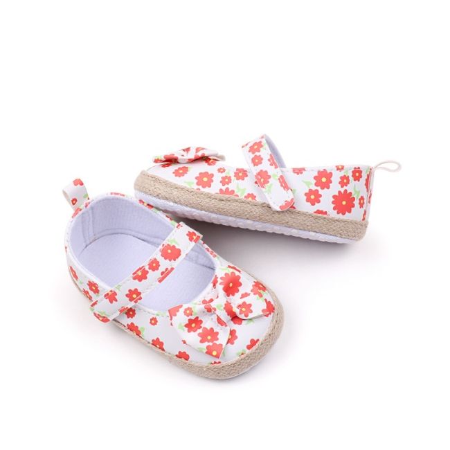 Pantofiori bebelusi cu model floral portocaliu si fundita chbhf4036-1-va7