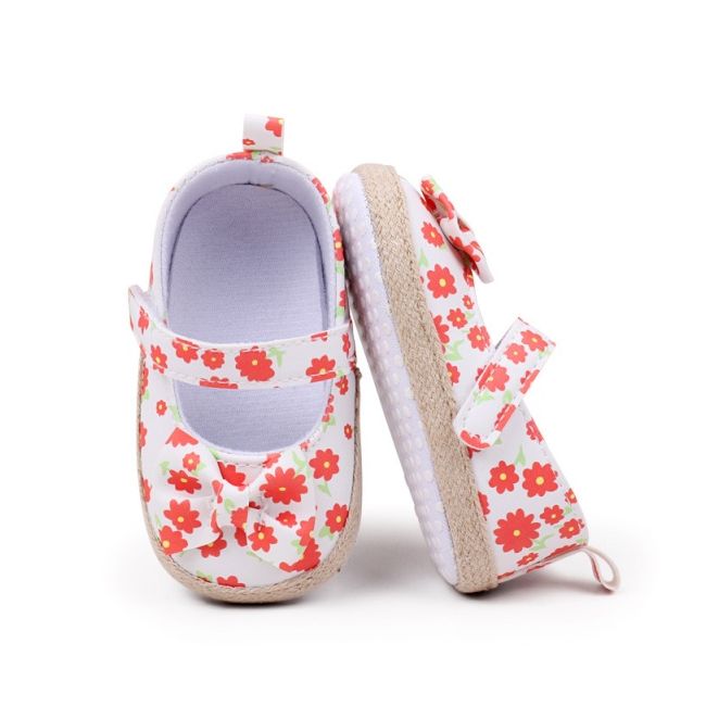 Pantofiori bebelusi cu model floral portocaliu si fundita chbhf4036-1-va7