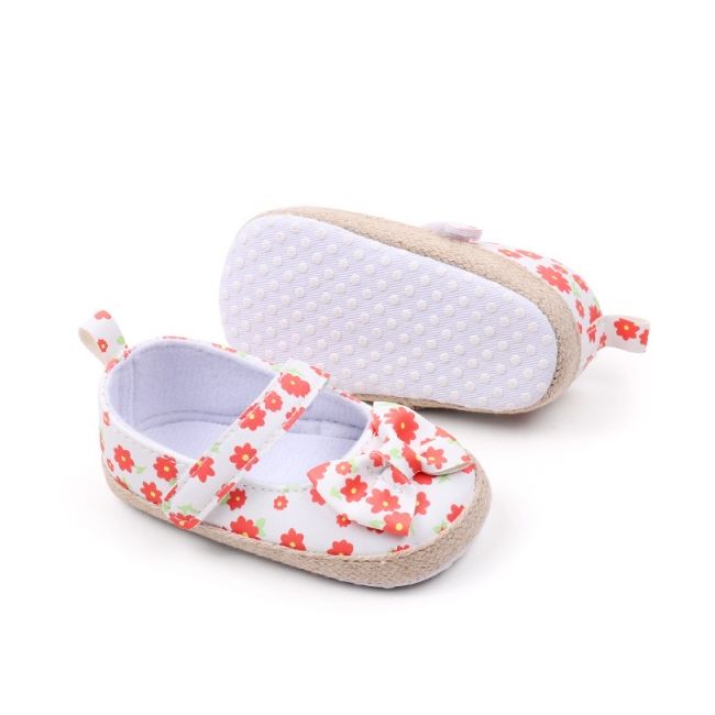 Pantofiori bebelusi cu model floral portocaliu si fundita chbhf4036-1-va7