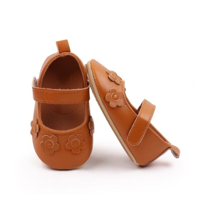 Pantofiori bebelusi maro din piele ecologica cu flori aplicate csssj3157-3-va6