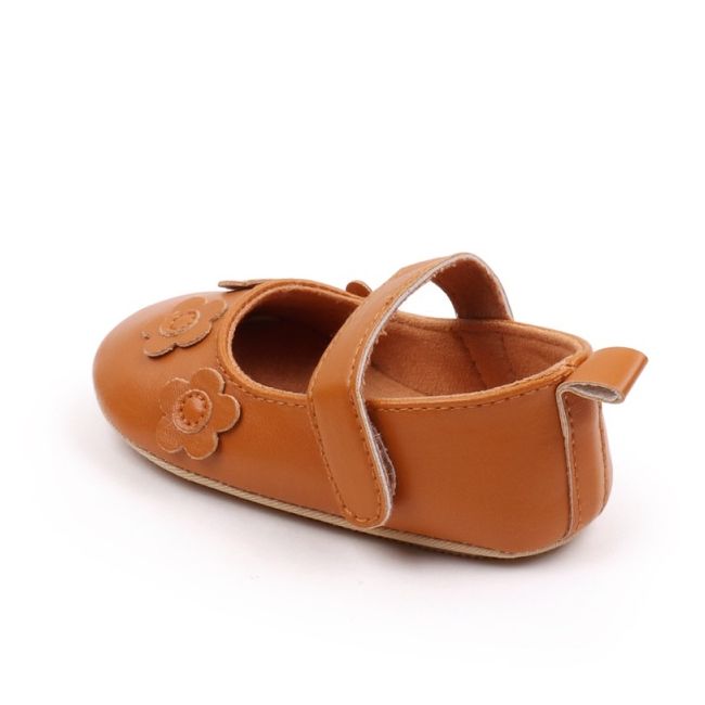 Pantofiori bebelusi maro din piele ecologica cu flori aplicate csssj3157-3-va6