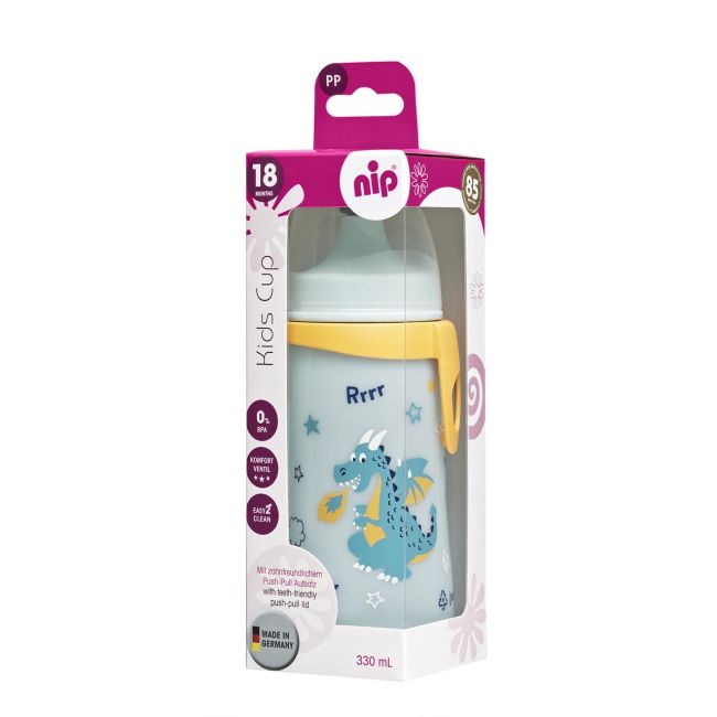 Cana de baut Kids Cup Boy, adaptor de baut antipicurare push-pull, clip de prindere, 330 ml, de la 18 luni, nip 35051