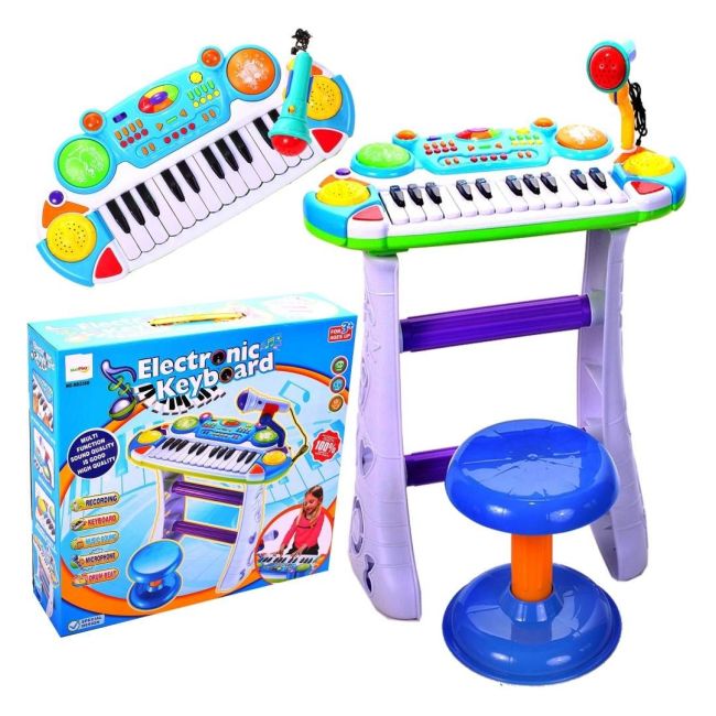 INSTRUMENT MUZICAL PIANINA ELECTRONICA MALPLAY CU SCAUN SI MICROFON 45 CM INALTIME ALBASTRU VIVBB335B