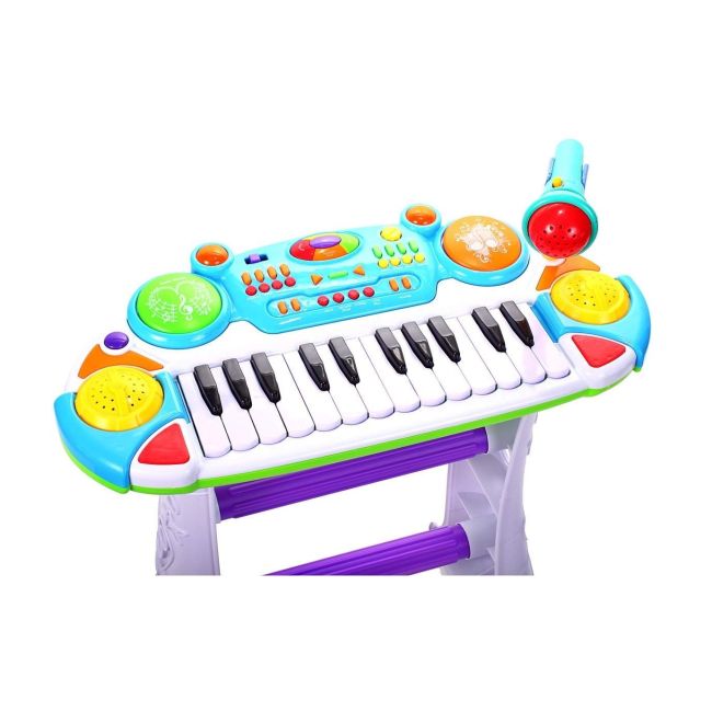 INSTRUMENT MUZICAL PIANINA ELECTRONICA MALPLAY CU SCAUN SI MICROFON 45 CM INALTIME ALBASTRU VIVBB335B