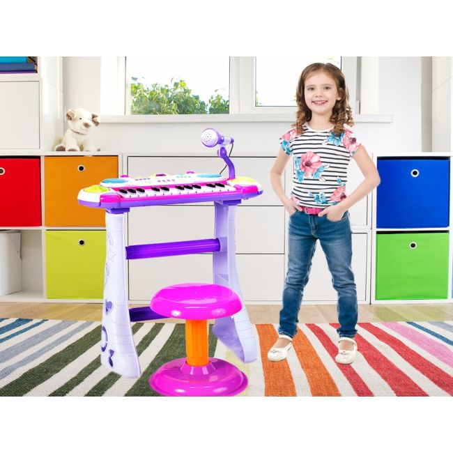 INSTRUMENT MUZICAL PIANINA ELECTRONICA MALPLAY CU SCAUN SI MICROFON 45 CM INALTIME ROZ VIVBB335D